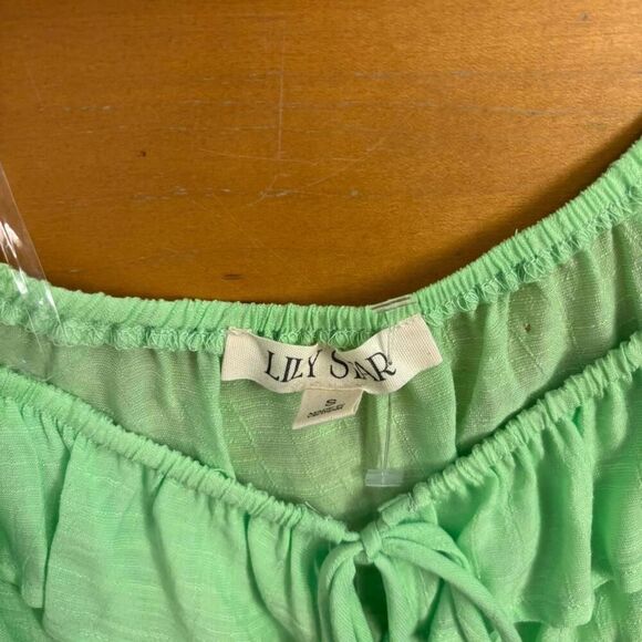 nwt Lily Star Green puff sleeve blouse babydoll peasant fairy ruffles small - Picture 5 of 6